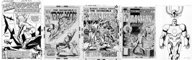 Iron Man splash/ Covers - TOS #58 Splash,  IMan#15 GEORGE TUSKA & JOHNNY CRAIG, IMan#52 GIL KANE, IMan#125 BOB LAYTON, IMan#? ARIEL OLIVETTI